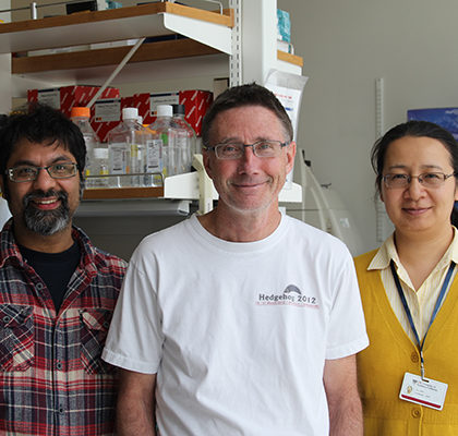 From right, Jing Liu, Andy McMahon and Sanjeev Kumar (Photo by Cristy Lytal)