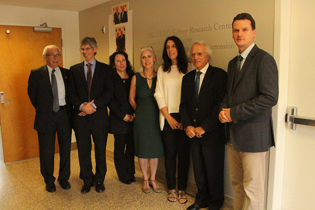 UKRO board and USC researchers in attendance included, from left, Edward Crandall, newly hired Director Kenneth Hallows, Nuria M. Pastor-Soler, Alicia McDonough, Laura Perin, Vito Campese and Janos Peti-Peterdi.