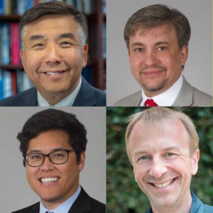 Clockwise from top left – Yang Chai, Denis Evseenko, Peter Kuhn and Justin Ichida, NAI 2024 class of senior members. (Chai photo/ Chris Shinn; Evseenko and Ichida photos/Richard Carrasco; Kuhn photo/Peter Zhaoyu Zhou); featured image for National Academy of Inventors elects four Keck School of Medicine of USC faculty as senior members