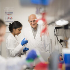 CIRM training program alumna Suhasni Gopalakrishnan with her mentor Neil Segil at USC (Photo by Chris Shinn)